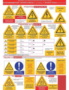 Planche 38 Etiquettes Adhésives "spéciale kit résidentiel-petite puissance" AUTOCONSOMMATION - REVENTE SURPLUS ou REVENTE TOTALE