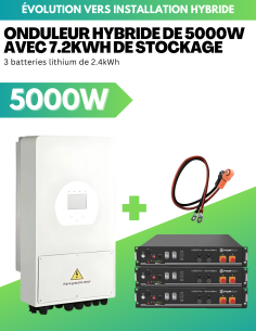 Kit d'évolution installation solaire réseau vers installation solaire hybride 5000W avec stockage lithium 7.2 kWh -  Solu'Sun  |