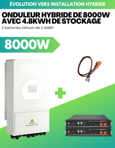 Kit d'évolution installation solaire réseau vers installation solaire hybride 8000W avec stockage lithium 4.8 kWh -  Solu'Sun  |