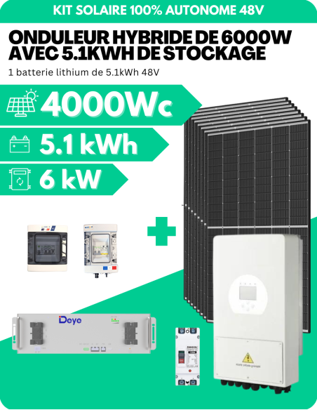 Kit solaire 4000W avec batterie 5 kWh - Onduleur hybride 6000 W -    | SoluSun