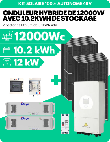 Kit solaire 12000W avec batterie 10 kWh - Onduleur hybride 12000 W -    | SoluSun