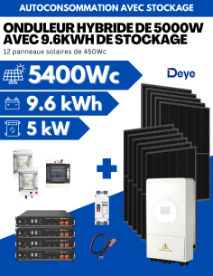 Kit solaire autoconsommation et site isolé avec batteries lithium - 5400W - 9,6kWh -  Solu'Sun  | SoluSun