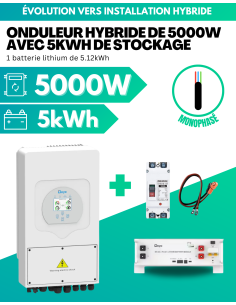 Kit d'évolution installation réseau vers installation hybride 5000W avec 5kWh de stockage lithium - MONOPHASÉ -  Deye  | SoluSun