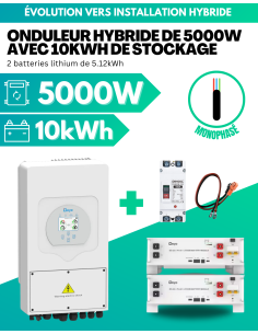 Kit d'évolution installation réseau vers installation hybride 5000W avec 10kWh de stockage lithium - MONOPHASÉ -  Deye  | SoluSu