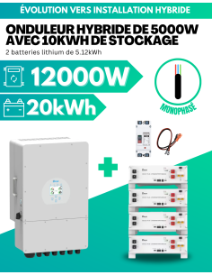 Kit d'évolution installation réseau vers installation hybride 12.000W avec 20kWh de stockage lithium - MONOPHASÉ -  Deye  | Solu