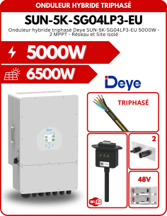 Onduleur hybride triphasé Deye SUN-5K-SG04LP3-EU 5000W - 2 MPPT - Réseau et Site isolé -  Deye  | SoluSun