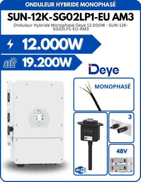 Onduleur Hybride Monophasé Deye SUN-12K-SG02LP1-EU-AM3 12.000W -  Deye  | SoluSun