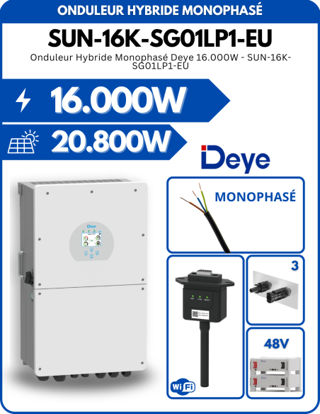 Onduleur hybride Deye SUN-16K-SG01LP1-EU 16.000W - 3 MPPT - Réseau et Site isolé -  Deye  | SoluSun