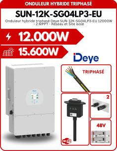 Onduleur hybride triphasé Deye SUN-12K-SG04LP3-EU 12000W - 2 MPPT - Réseau et Site isolé -  Deye  | SoluSun