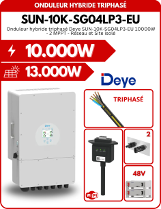 Onduleur hybride triphasé Deye SUN-10K-SG04LP3-EU 10000W - 2 MPPT - Réseau et Site isolé -  Deye  | SoluSun