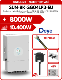Onduleur hybride triphasé Deye SUN-8K-SG04LP3-EU 8000W - 2 MPPT - Réseau et Site isolé -  Deye  | SoluSun