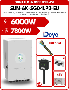 Onduleur hybride triphasé Deye SUN-6K-SG04LP3-EU 6000W - 2 MPPT - Réseau et Site isolé -  Deye  | SoluSun