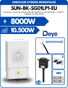 Onduleur hybride Deye SUN-8K-SG01LP1-EU  8000W - 2 MPPT - Réseau et Site isolé -  Deye  | SoluSun