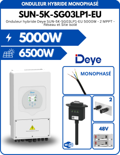 Onduleur hybride Deye SUN-5K-SG03LP1-EU 5000W - 2 MPPT - Réseau et Site isolé -  Deye  | SoluSun