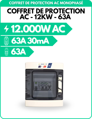 Coffret de protection AC - 12kW - 63A - avec parafoudre - Monophasé -    | SoluSun