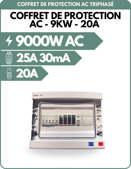 Coffret de protection AC 9kW - 20A - avec parafoudre - triphasé -    | SoluSun