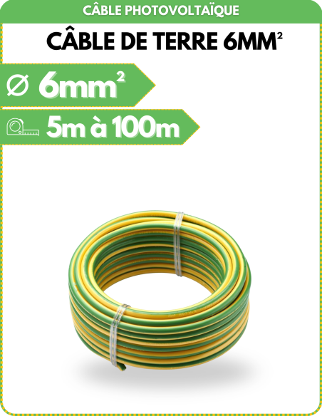 Câble de terre 6mm² 5m à 100m -    | SoluSun