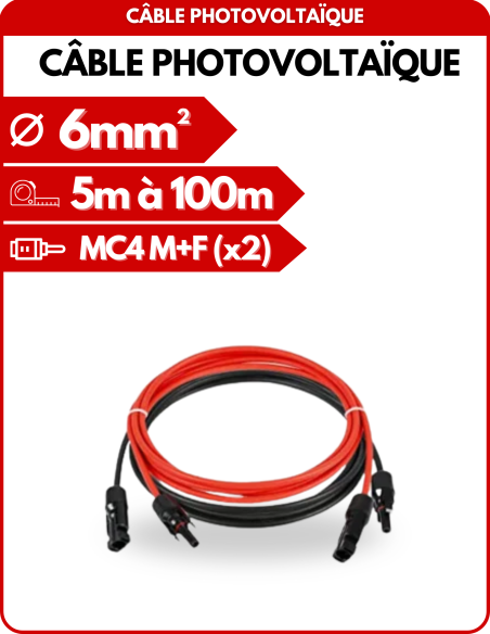 Rallonge MC4 / Paire de Câble Solaire avec connecteurs MC4 - Double -    | SoluSun