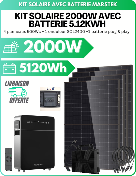 Kit Solaire 2000 Wc avec Batterie Marstek 5,12 kWh - Gestion des coupures de courant intégré -  Marstek  | SoluSun