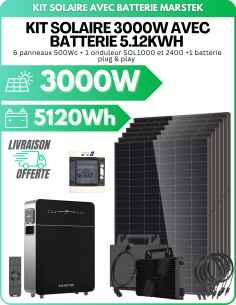 Kit Solaire 3000 Wc avec Batterie Marstek 5,12 kWh - Gestion des coupures de courant intégré -  Marstek  | SoluSun
