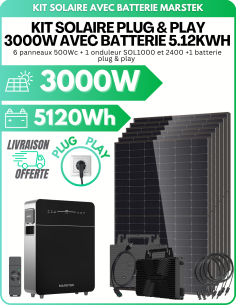 Kit Solaire 3000 Wc Plug & Play avec Batterie Marstek 5,12 kWh - Gestion des coupures de courant intégré -  Marstek  | SoluSun