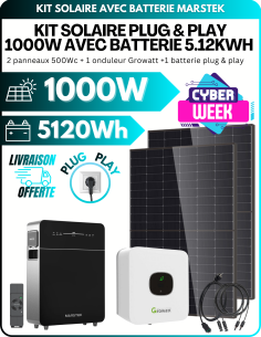 Kit Solaire 1000 Wc Plug & Play avec Batterie Marstek 5,12 kWh - Gestion des coupures de courant intégré - Onduleur OFFERT -  Ma