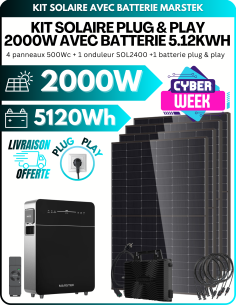 Kit Solaire 2000 Wc Plug & Play avec Batterie Marstek 5,12 kWh - Gestion des coupures de courant intégré -  Marstek  | SoluSun