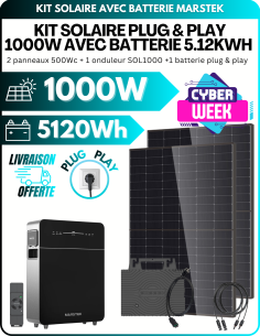 Kit Solaire 1000 Wc Plug & Play avec Batterie Marstek 5,12 kWh - Gestion des coupures de courant intégré -  Marstek  | SoluSun