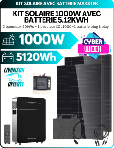 Kit Solaire 1000 Wc avec Batterie Marstek 5,12 kWh - Gestion des coupures de courant intégré -  Marstek  | SoluSun