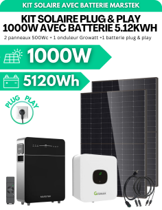 Kit Solaire 1000 Wc Plug & Play avec Batterie Marstek 5,12 kWh - Gestion des coupures de courant intégré - Onduleur OFFERT -  Ma