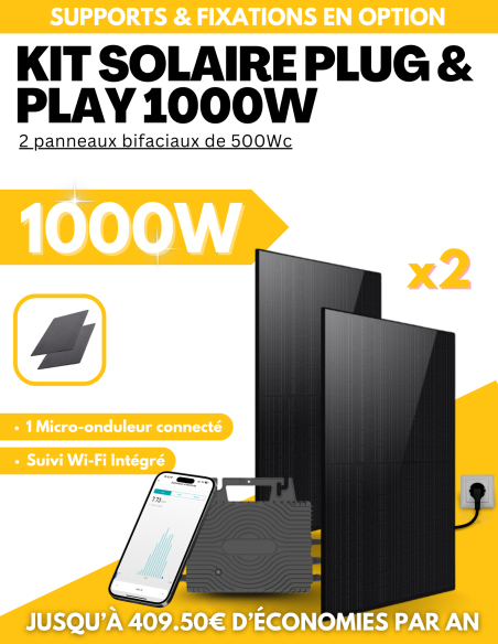 Kit solaire Plug & Play 1000W - 2 panneaux bifaciaux - Suivi WIFI intégré -  Solu'Sun  | SoluSun