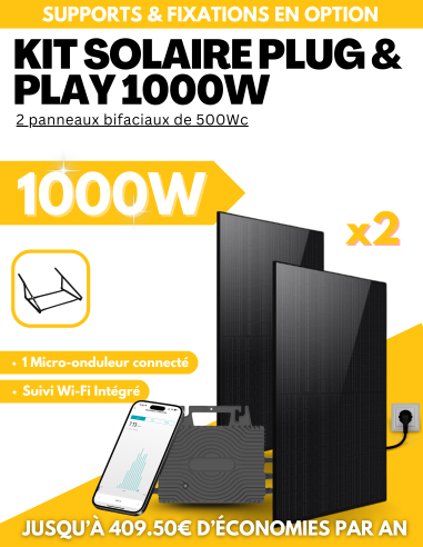Kit solaire Plug & Play 1000W - 2 panneaux bifaciaux - Suivi WIFI intégré -  Solu'Sun  | SoluSun