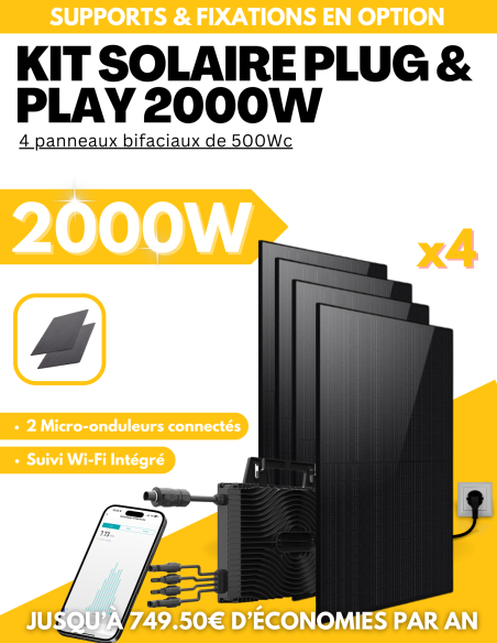 Kit solaire Plug & Play 2000W - 4 panneaux bifaciaux - Suivi WIFI intégré -  Solu'Sun  | SoluSun