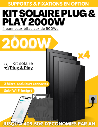 Kit solaire Plug & Play 2000W - 4 panneaux bifaciaux - Suivi WIFI intégré -  BeSolar!  | SoluSun