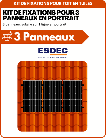 Kit de Fixation 3 panneaux solaires pour toit en tuile | Orientation : Portrait -  ESDEC  | SoluSun
