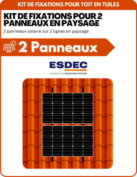 Kit de Fixation 2 panneaux solaires pour toit en tuile sur 2 lignes | Orientation : Paysage -  ESDEC  | SoluSun