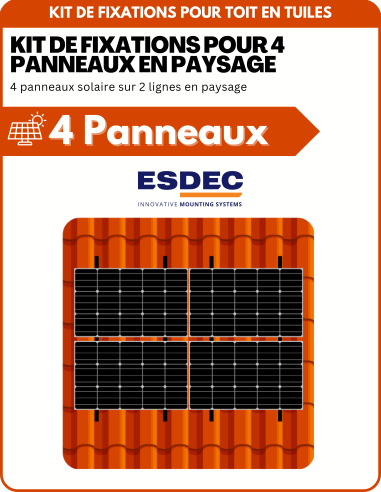 Kit de Fixation 4 panneaux solaires pour toit en tuile sur 2 lignes | Orientation : Paysage -  ESDEC  | SoluSun