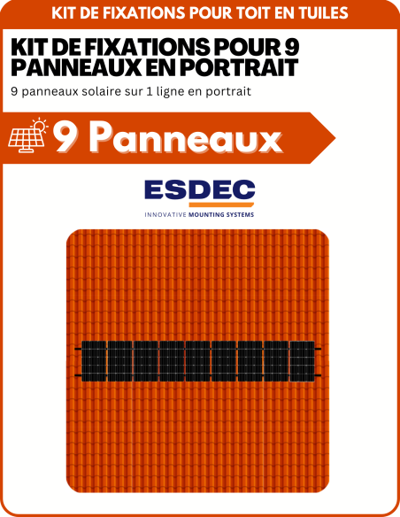 Kit de Fixation 9 panneaux solaires pour toit en tuile | Orientation : Portrait -  ESDEC  | SoluSun
