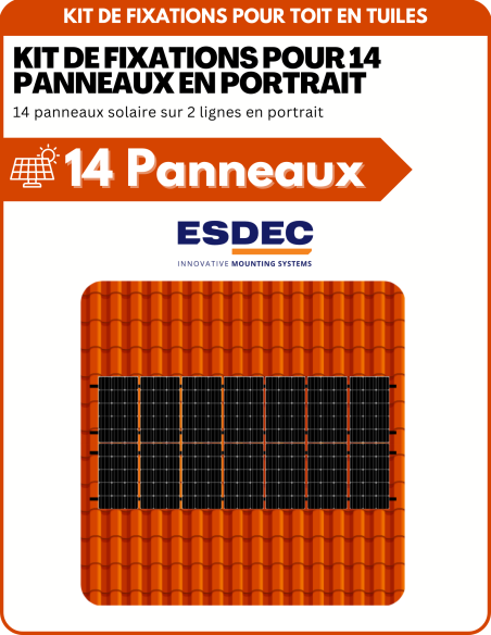Kit de Fixation 14 panneaux solaires pour toit en tuile sur 2 lignes | Orientation : Portrait -  ESDEC  | SoluSun
