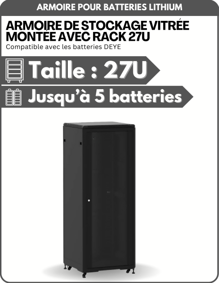 Armoire / Baie 27U avec porte vitrée pour batterie rackable 600 x 800 -  Solu'Sun  | SoluSun