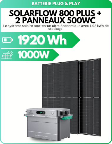 Kit solaire plug and play 1000W avec batterie 1,92 kWh - Evolutif jusqu'à 11,52 kWh -  Zendure  | SoluSun