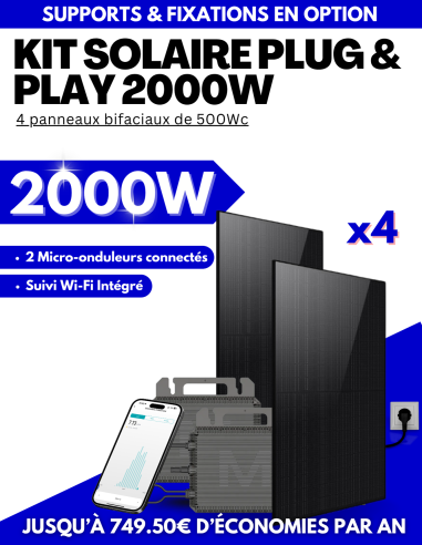 Kit solaire Plug & Play 2000W - 4 panneaux bifaciaux - Suivi WIFI intégré - 2 onduleurs -  BeSolar!  | SoluSun