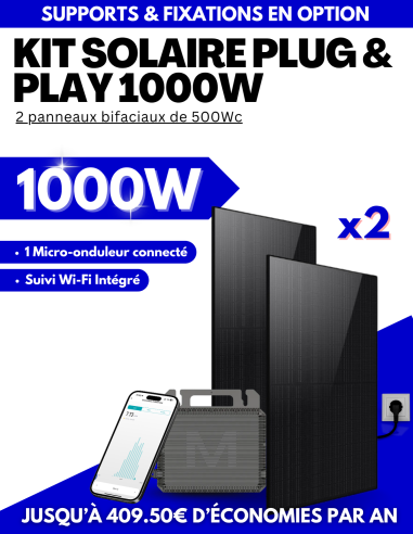 Kit solaire Plug & Play 1000W - 2 panneaux bifaciaux - Suivi WIFI intégré -  Solu'Sun  | SoluSun