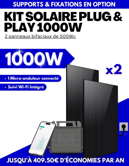 Kit solaire Plug & Play 1000W - 2 panneaux bifaciaux - Suivi WIFI intégré -  Solu'Sun  | SoluSun