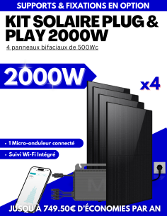 Kit solaire Plug & Play 2000W - 4 panneaux bifaciaux - Suivi WIFI intégré - 1 onduleur -  Solu'Sun  | SoluSun
