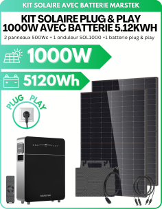 Kit Solaire 1000 Wc Plug & Play avec Batterie Marstek 5,12 kWh - Gestion des coupures de courant intégré -  Marstek  | SoluSun