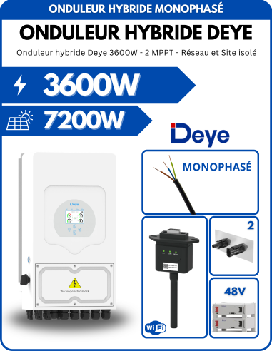 Onduleur hybride Deye SUN-3.6K-SG03LP1-EU 3600W - 2 MPPT - Réseau et Site isolé -  Deye  | SoluSun