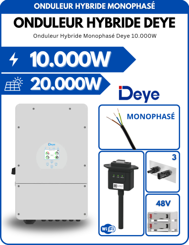 Onduleur Hybride Monophasé Deye SUN-10K-SG02LP1-EU AM3 10.000W -  Deye  | SoluSun