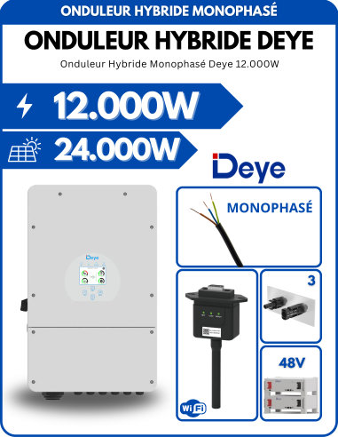 Onduleur Hybride Monophasé Deye SUN-12K-SG02LP1-EU-AM3 12.000W -  Deye  | SoluSun